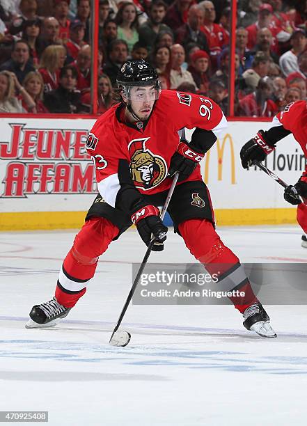 Mika Zibanejad of the Ottawa Senators skates against the Montreal Canadiens in Game Four of the Eastern Conference Quarterfinals during the 2015 NHL...