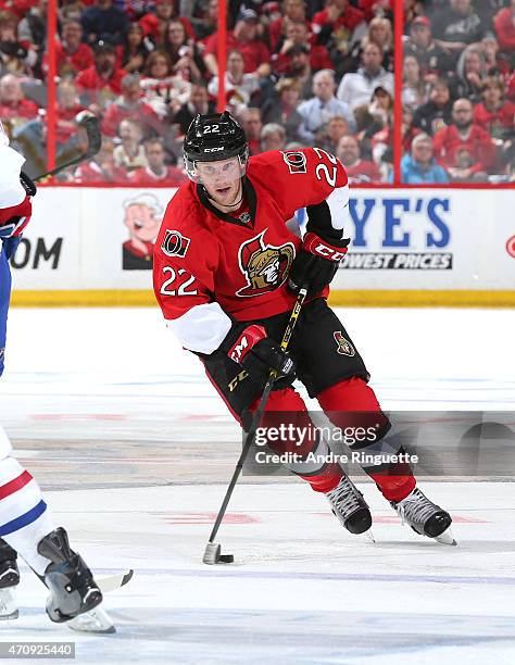 Erik Condra of the Ottawa Senators skates against the Montreal Canadiens in Game Four of the Eastern Conference Quarterfinals during the 2015 NHL...