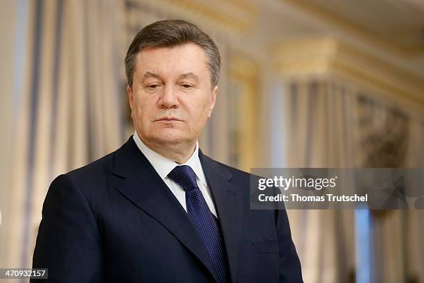 Ukrainian President Viktor Yanukovych before the signing of the Agreement in the Presidential Palace on February 21, 2014 in Kiev, Ukraine....