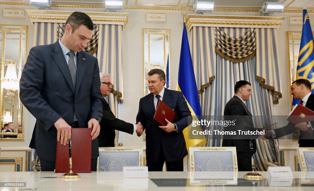 Ukrainian President Viktor Yanukovych And Opposition Leaders Sign Agreement