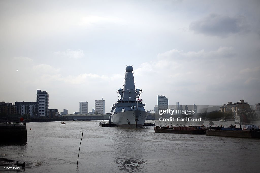 HMS Middleton And HMS Defender Moor In London Ahead Of Gallipoli Centenary Commemorations