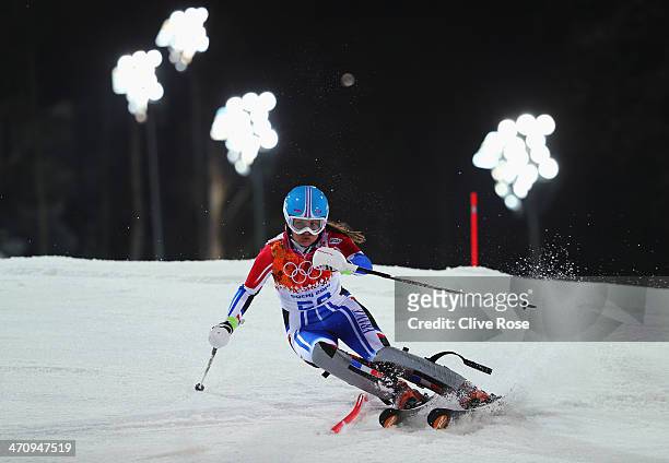 Anemone Marmottan of France in action during the Women's Slalom during day 14 of the Sochi 2014 Winter Olympics at Rosa Khutor Alpine Center on...