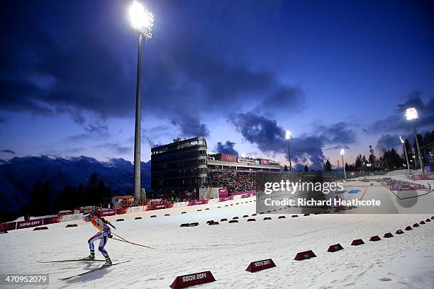 Jitka Landova of the Czech Republic competes during the Women's 4 x 6 km Relay during day 14 of the Sochi 2014 Winter Olympics at Laura Cross-country...