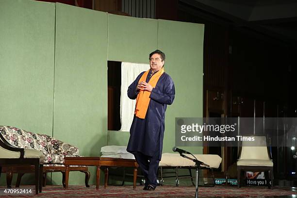 Bollywood actor Shatrughan Sinha performs during the on-stage comic play, Pati, Patni aur Main on April 19, 2015 in New Delhi, India.