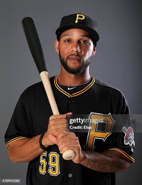 Robert Andino of the Pittsburgh Pirates poses for a portrait during the Pittsburgh Pirates Photo day on February 21, 2014 at Pirate City in...