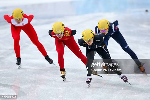 Patrycja Maliszewska of Poland, Jianrou Li of China, Jessica Smith of the United States and Alang Kim of South Korea compete in the Short Track...