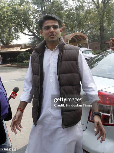 Congress leader Sachin Pilot at Parliament House on the last day of 15th Lok Sabha on February 21, 2014 in New Delhi, India. Rajya Sabha passed the...