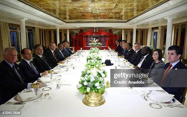 President of Turkey Recep Tayyip Erdogan hosts a dinner in honor of the guests, including presidents, prime ministers and other high level delegates...