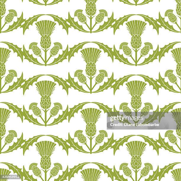 light green scottish thistle wavy repeating pattern - thistle vector stock illustrations