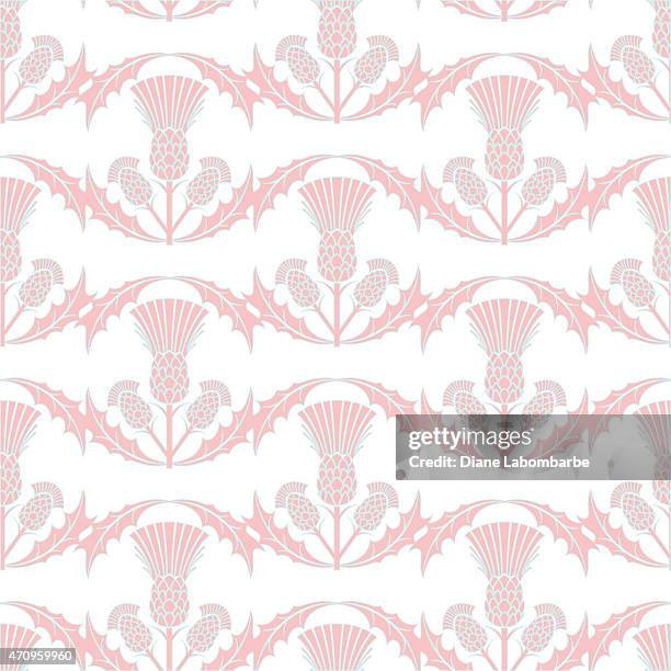 scottish thistle wavy repeating pattern in pink and blue - scottish thistle stock illustrations