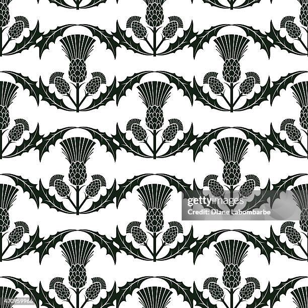 scottish thistle wavy repeating pattern in dark green - thistle stock illustrations