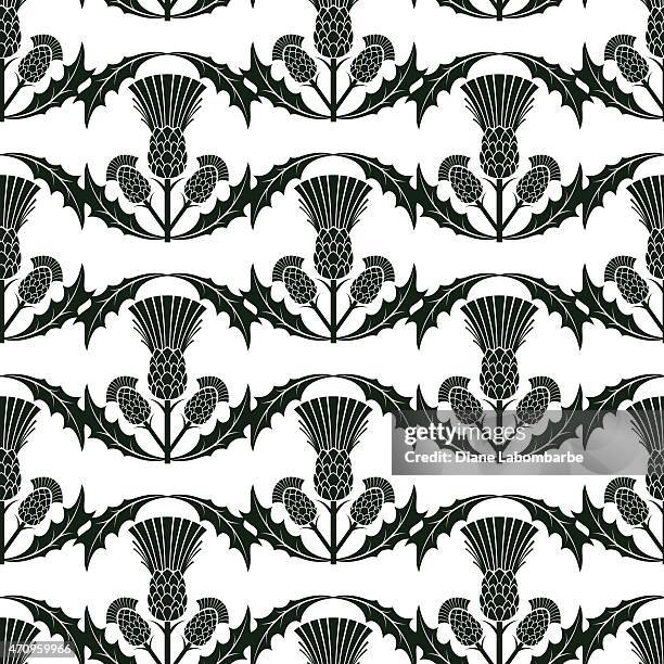 scottish thistle wavy repeating pattern in dark green - thistle silhouette stock illustrations