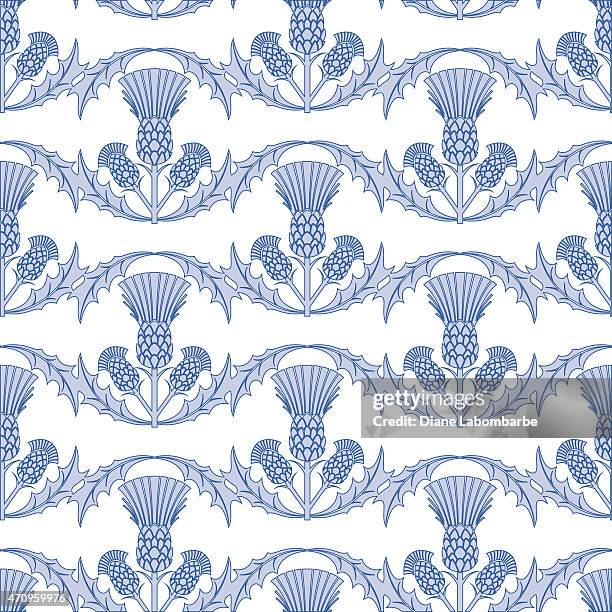 light blue scottish thistle wavy repeating pattern - thistle silhouette stock illustrations