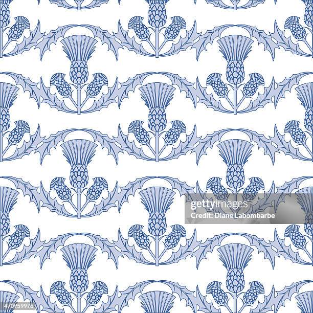 light blue scottish thistle wavy repeating pattern - thistle vector stock illustrations