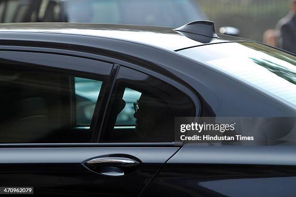 Prime Minister Manmohan Singh arrives at Parliament House on the last day of 15th Lok Sabha on February 21, 2014 in New Delhi, India. Rajya Sabha...