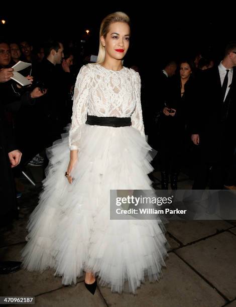 Rita Ora is sighted arriving at ELLE Style Awards 2014 during London Fashion Week on February 18, 2014 in London, England.