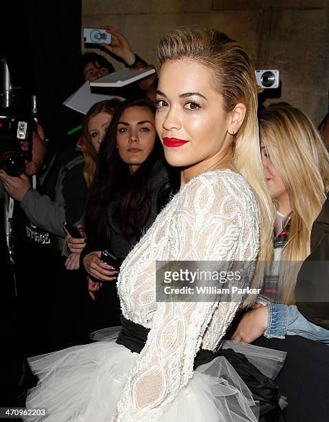 Rita Ora is sighted arriving at ELLE Style Awards 2014 during London Fashion Week on February 18, 2014 in London, England.