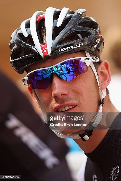Andy Schleck of Luxembourg and Trek Factory Racing looks on at the start of stage three of the Tour of Oman, a 145km stage from Bank Muscat to Al...