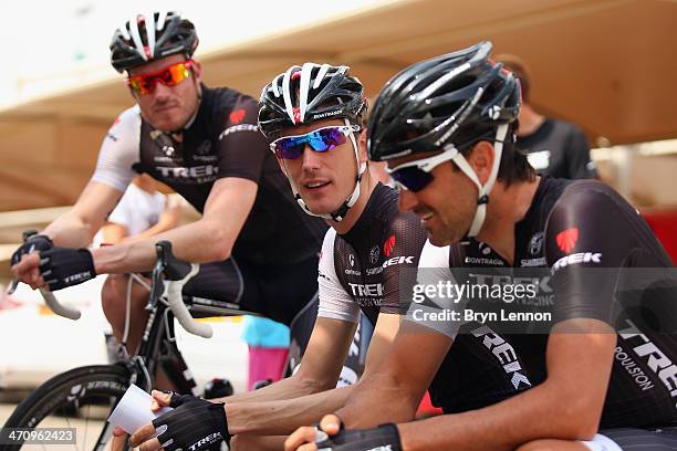 Andy Schleck of Luxembourg and Trek Factory Racing looks on at the start of stage three of the Tour of Oman, a 145km stage from Bank Muscat to Al...