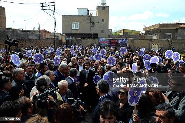 Co-leaders of the pro-Kurdish left-wing Peoples' Democracy Party Selahattin Demirtas attends a rally in front of the ruins of Surp Sarkis Armenian...