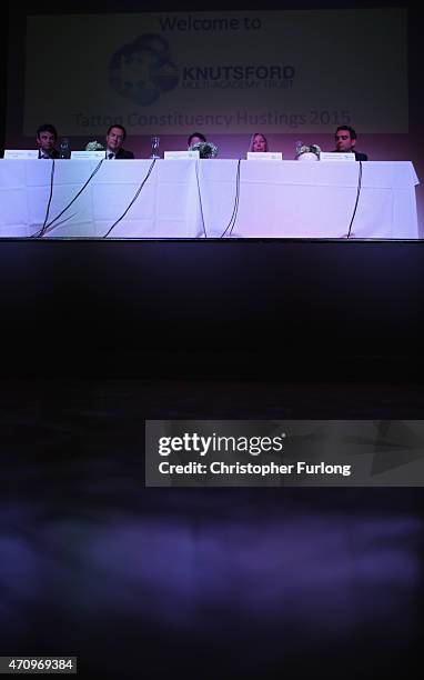 Candidates take part in a hustings event for Tatton constituency at Knustford Academy in Cheshire, Stuart Hutton UKIP, Chancellor George Osborne...