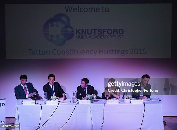 Candidates take part in a hustings event for Tatton constituency at Knustford Academy in Cheshire, Stuart Hutton UKIP, Chancellor George Osborne...
