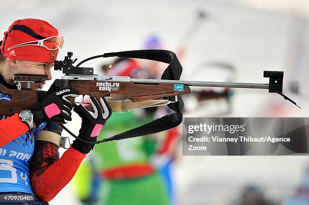 Olga Vilukhina of Russia wins silver medal during the Biathlon Women's Relay at the Laura Cross-country Ski & Biathlon Center during the Sochi 2014...