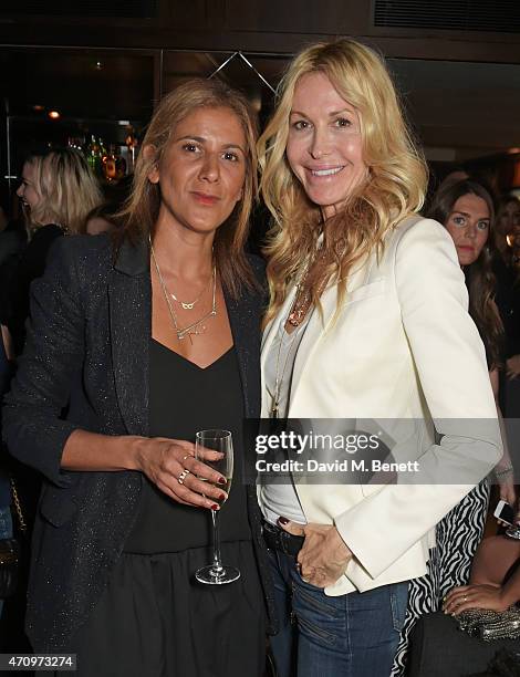 Azzi Glasser and Melissa Odabash attend as Collette Cooper previews songs from her upcoming album "City Of Sin" at The Groucho Club on April 24, 2015...