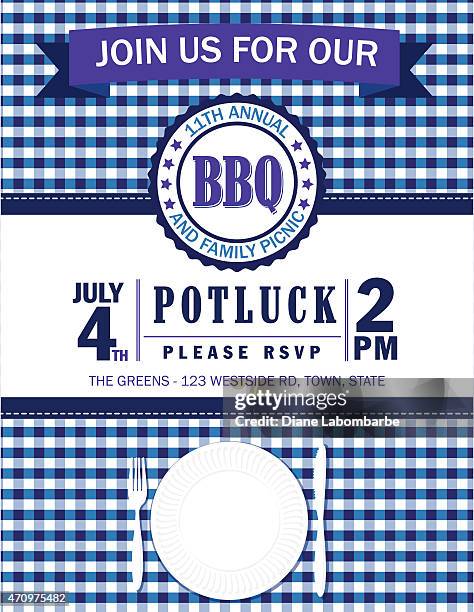 family picnic invitation template with checked tablecloth - potluck stock illustrations