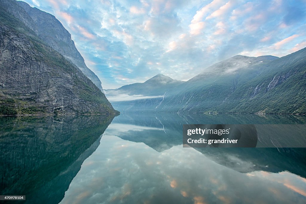Geirangerfjord in Norway at Sunrise