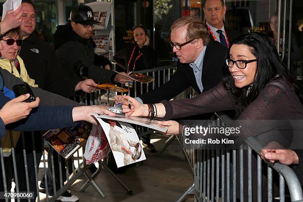 Actress Janeane Garofalo and director Brad Bird attend Tribeca Talks: Directors Series: Brad Bird and Janeane Garofalo during the 2015 Tribeca Film...