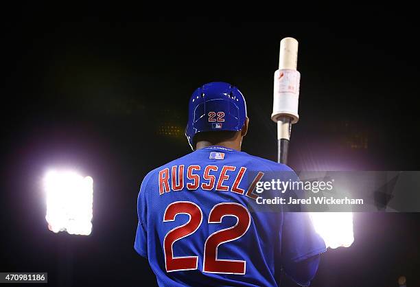 Addison Russell of the Chicago Cubs in action against the Pittsburgh Pirates during his first major league game at PNC Park on April 21, 2015 in...