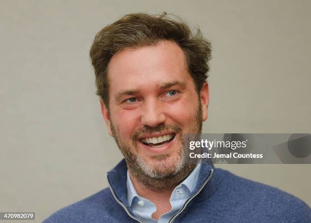 Christopher O'Neill, husband of H.R.H. Princess Madeleine of Sweden speaks at a press conference to discuss the details of the birth of his newborn...