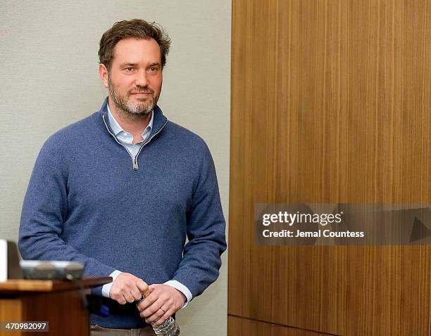 Christopher O'Neill, husband of H.R.H. Princess Madeleine of Sweden speaks at a press conference to discuss the details of the birth of his newborn...