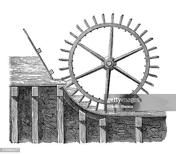 stockillustraties, clipart, cartoons en iconen met antique illustration of watermill - watermolen