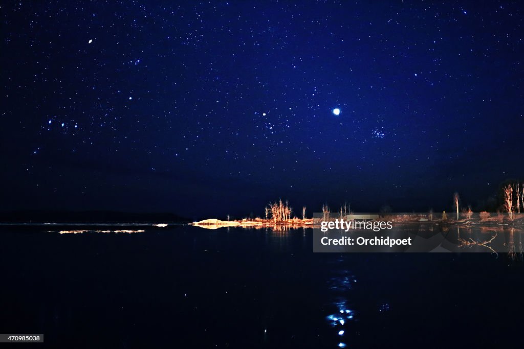Stars Venus and Pleiades