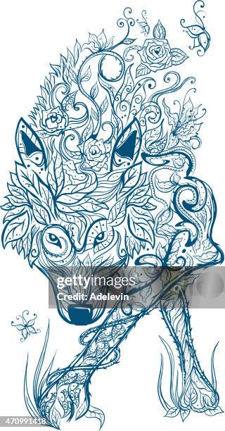 celtic wolf tribal tattoo - dog teeth stock illustrations
