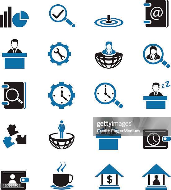 business strategy icons set - time management system stock illustrations