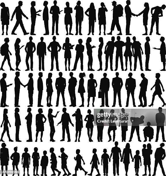 stockillustraties, clipart, cartoons en iconen met highly detailed people silhouettes - child standing talking