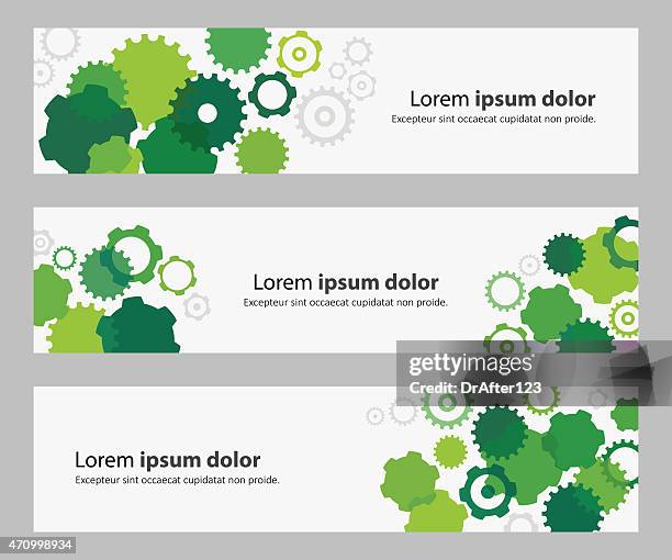 banners with overlapping green gears and copy space text - design thinking workshop stock illustrations
