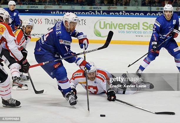 Stephane Da Costa of France in action with Timo Helbling of Switzerland during the International Friendly Match between France and Switzerland at...