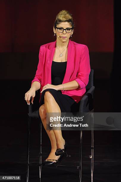 Executive Director and Founder Cardborigami Tina Hovsepian speaks on stage during the Women In The World Summit on April 24, 2015 in New York City.