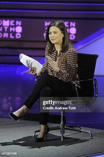 Bianna Golodryga speaks on stage during the Women In The World Summit held in New York on April 24, 2015 in New York City.