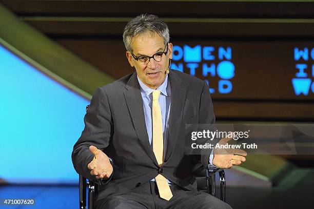 Author Jon Krakauer speaks on stage during the Women In The World Summit held in New York on April 24, 2015 in New York City.