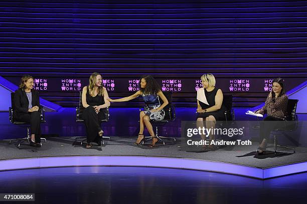 Dr. Stacie Grossman Bloom, Dr. Renee Engeln, Thandie Newton, Gabi Gregg and Bianna Golodryga speak on stage during the Women In The World Summit held...