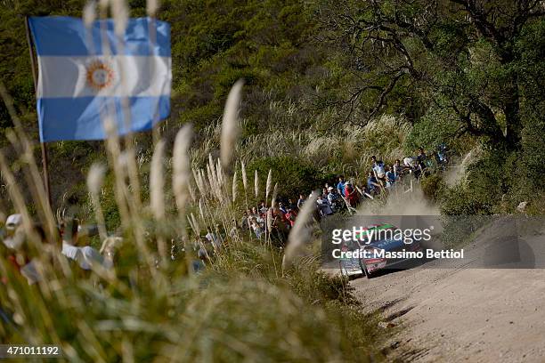 Nicolas Fuchs of Peru and Fernando Mussano of Argentina compete in their Ford Fiesta R5 during Day Two of the WRC Argentina on April 24, 2015 in...