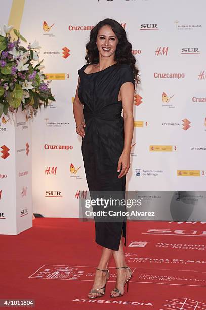 Spanish actress Monica Estarreado attends "Aprendiendo a Conducir" premiere during the 18th Malaga Spanish Film Festival at Cervantes Theater on...