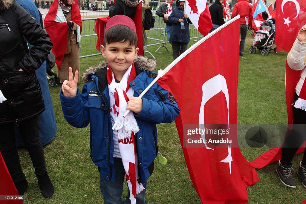 Turks living in Canada march at the 100th anniversary of the 1915 incidents