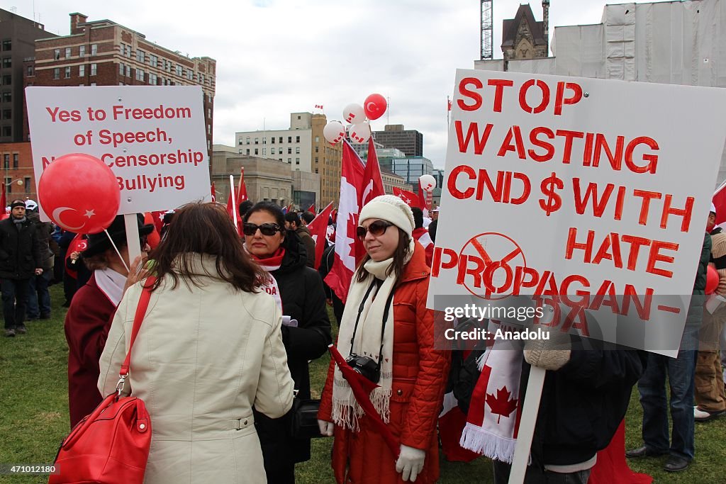 Turks living in Canada march at the 100th anniversary of the 1915 incidents