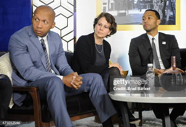 Bryan Stevenson, Cecilia Munoz, and John Legend speak onstage at "An Evening With John Legend" hosted by POLITICO to kick-off White House...